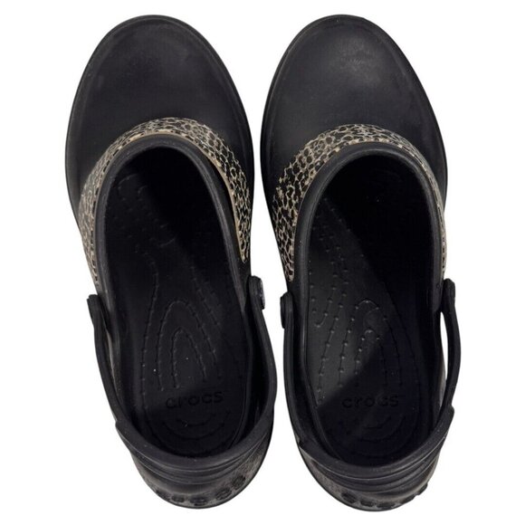Crocs black non-slip comfort clogs leopard print‎ size US SIZE 8 women's - Picture 2 of 5